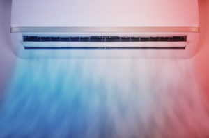 Air conditioner with blue and red color tint